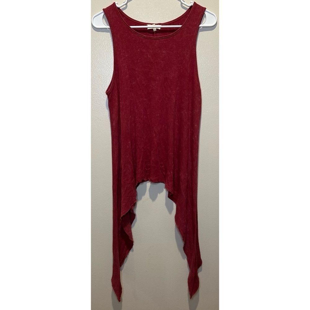 Gilded Intent‎ Ribbed Sharkbite Tank Top Burgundy Mineral Wash GIR16101 Small